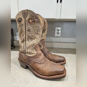 Mens 10 EE Ariat Brown Leather Square Toe Western Cowboy Boots, Excellent!